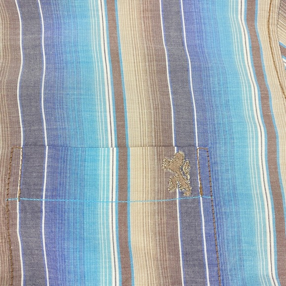 Bugatchi Mens Coastal Striped Button Down Shirt Large Blue Brown Long Sleeve - Picture 6 of 8